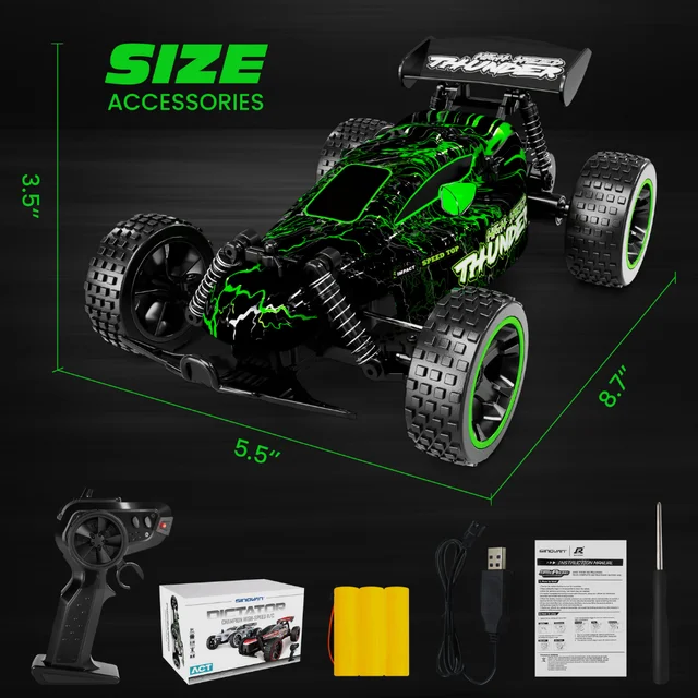 Sinovan Remote Control Cars for Kids, 1:18 Scale RC Racing Cars with LED Lights, 2.4GHz RC Car Outdoor Toys Gifts for Boys Girls - WJQYS1801GN