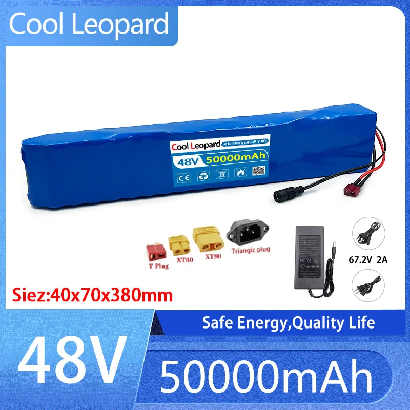 CooI Leopard 48V 50Ah 1000W 13S3P 18650 Li-ion Battery Pack For Electric Bike Scooter With BMS DC + T 54.6Ah Charger