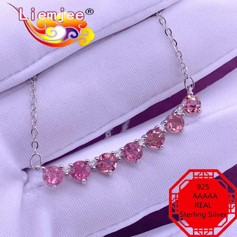 

Liemjee Personality Party Wedding Jewelry Arc Red Tourmaline Real 925 Sterling Silver Necklace For Women Feature Charm Girl Gift