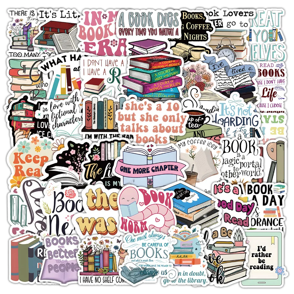 10/50pcs Cartoon Book Worm Book Reading Stickers Notebook Diary Motorcycle Skateboard Computer Decal Luggage Graffiti Sticker 2