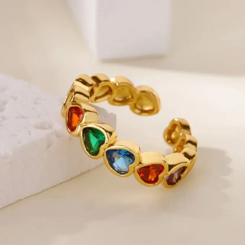 Colorful Rainbow Zircon Heart Rings For Women