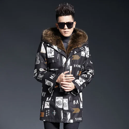 

Parka 100% Male Raccoon Collar High Men Autumn Winter 2023 Hooded quality Real Mink Fur Liner Jacket Warm Chaquetas Hombre Big