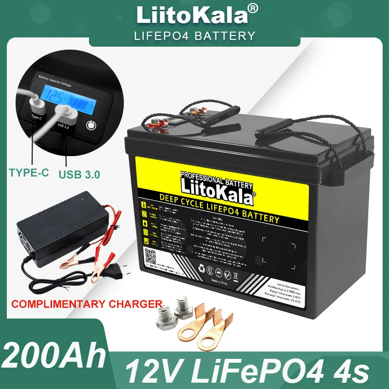 Liitokala 12.8V 200Ah 4 String Lifepo4 Pastella Con 12V Bms Per Inverter Camper Golf Cart Off-Road Solar Wind Duty-Free