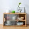 Desktop Sideboard Glass Door Display Kitchen Countertop Cup Storage Rack Household Mini Solid Wood Kitchen Cabinet 3