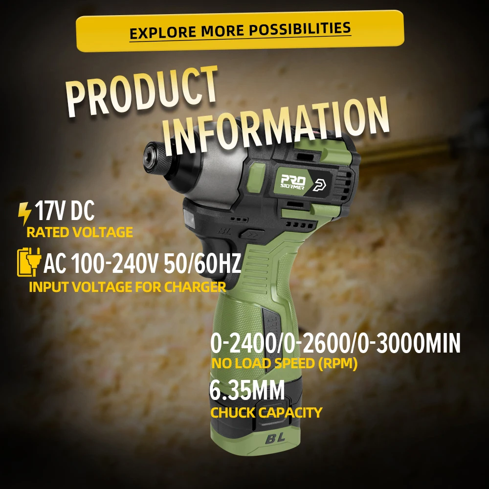 Фото 140nm бесщеточная электрическая отвертка Prostormer 17V Беспроводное долото 1500mAh Зарядка батареи шестиугольный электрический инструмент №3