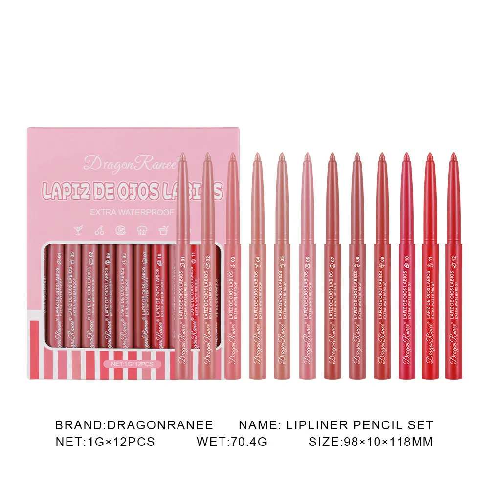 Lip liner Non-fading lip liner matte lip crayon bean paste color 12-color set long-lasting smudge-proof waterproof pencil velvet