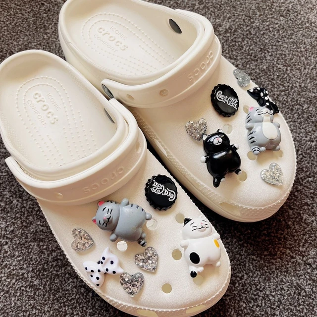 Black White Decoration For Crocs Diy Croc Charms Beautiful Accessories Ins  Popular Adornment For Clogs Sandals Christmas Gift - Shoe Decorations -  AliExpress
