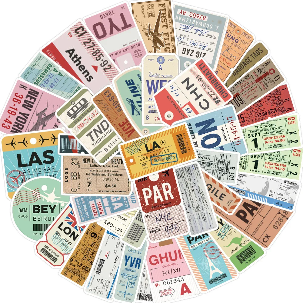 Vintage Boarding Pass Air Tickets Stickers 10/20/40pcs World Travel Decals Toy DIY Luggage Suitcase Car Phone Waterproof Sticker Rivet Nut Decorative Labels Stickers Self Adhesive Stickers Paper Stickers Adhesive Stickers
