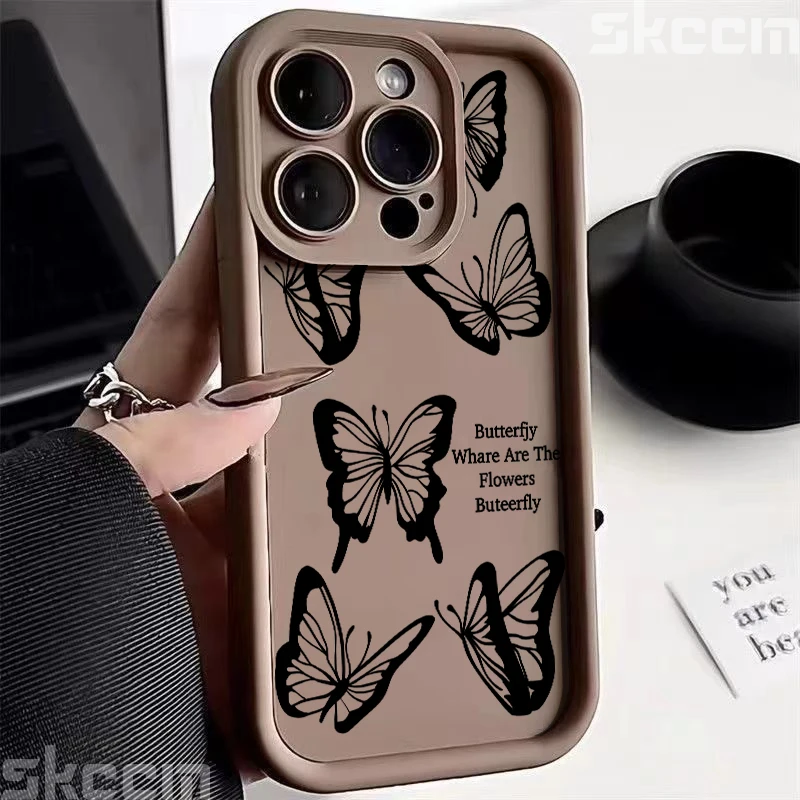 Elegant Black Butterfly Soft Silicone Shockproof Phone Case - Premium Design Cover