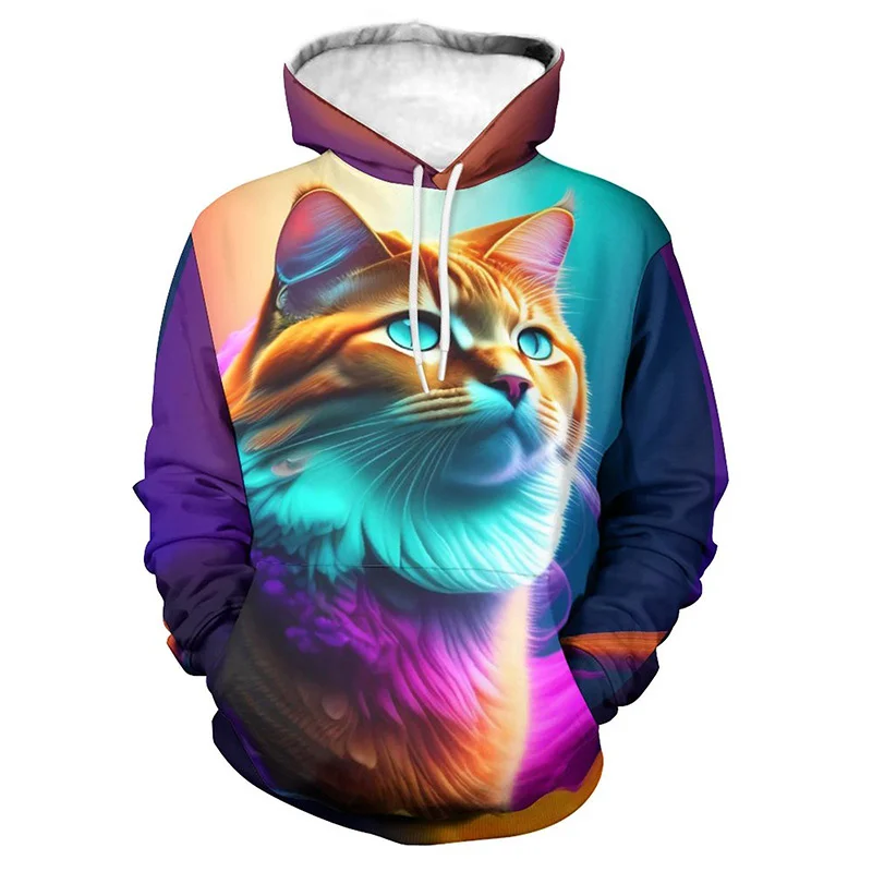 thumbnail image 1 of Sudadera con capucha con estampado de animales de moda para hombre, con estampado 3D de águila, gato y perro, de manga larga, informal, holgada, para mujer, 1 of 4
