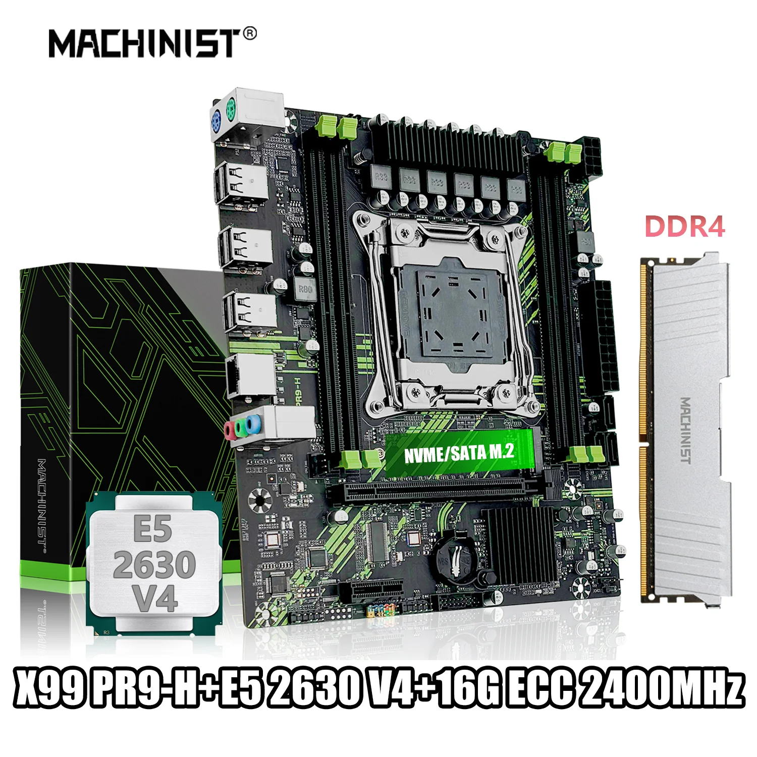 Комплект материнской платы MACHINIST X99 с процессором Intel Xeon E5 2630 V4 ECC DDR4 16 Гб 2400 МГц, двухканальный комплект ОЗУ, PR9-H Combo NVME.M.2 SSD