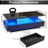 LED Coffee Table W/ 2 Storage Drawers, High Glossy Coffee Tables W/60,000-Color Lights, Rectangle 2-Tier Center Table W/Shelf 2