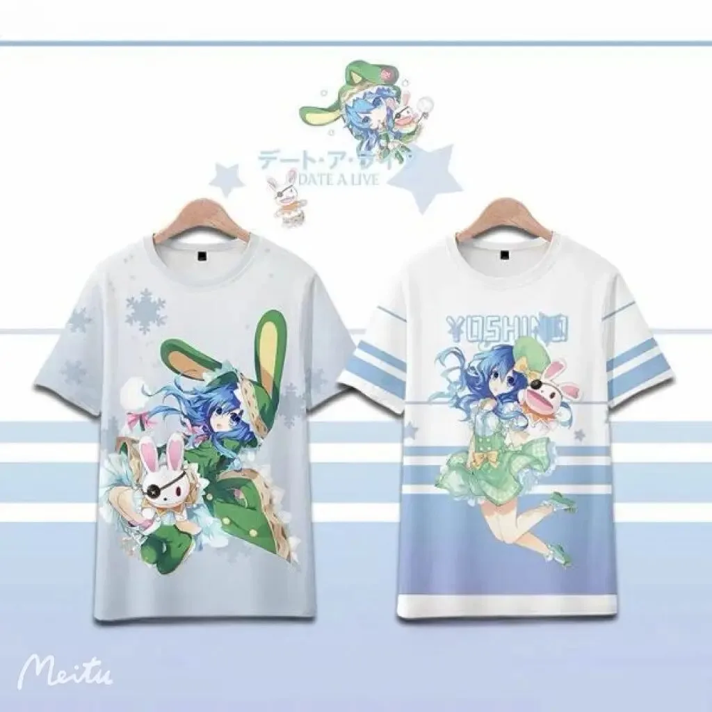 Japonês anime data um ao vivo himekawa yoshino 3d camiseta verão moda em torno do pescoço manga curta popular streetwear plus