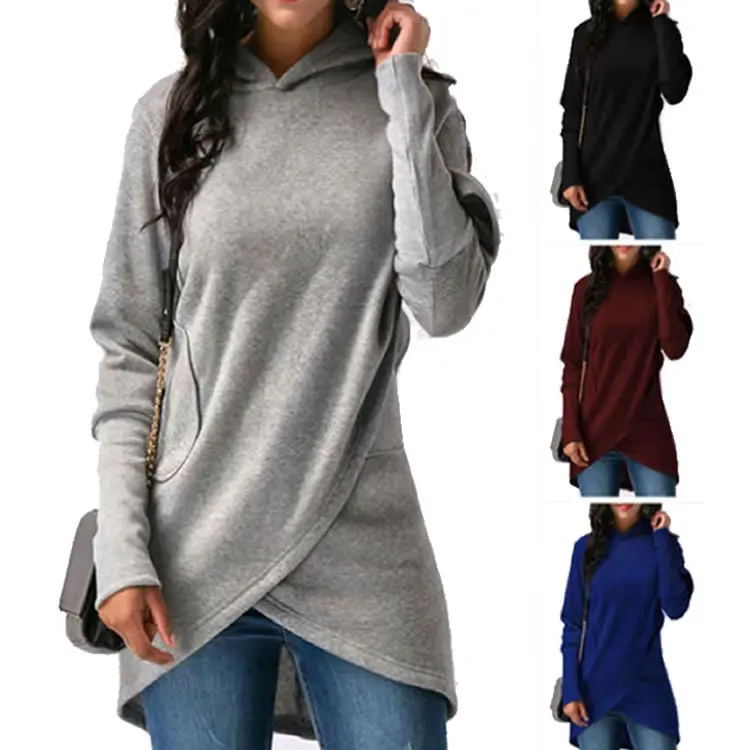 

2023 New Women's Wear New Women's Hoodie Medium length long sleeved sweater