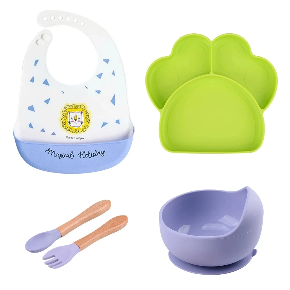 

Baby Silicone Dishes 4/8PCS Suction Non-slip Children's Dishes Cartoon Bibs BPA Free Bowl Cup Plate Spoon Fork Dinnerware Sets