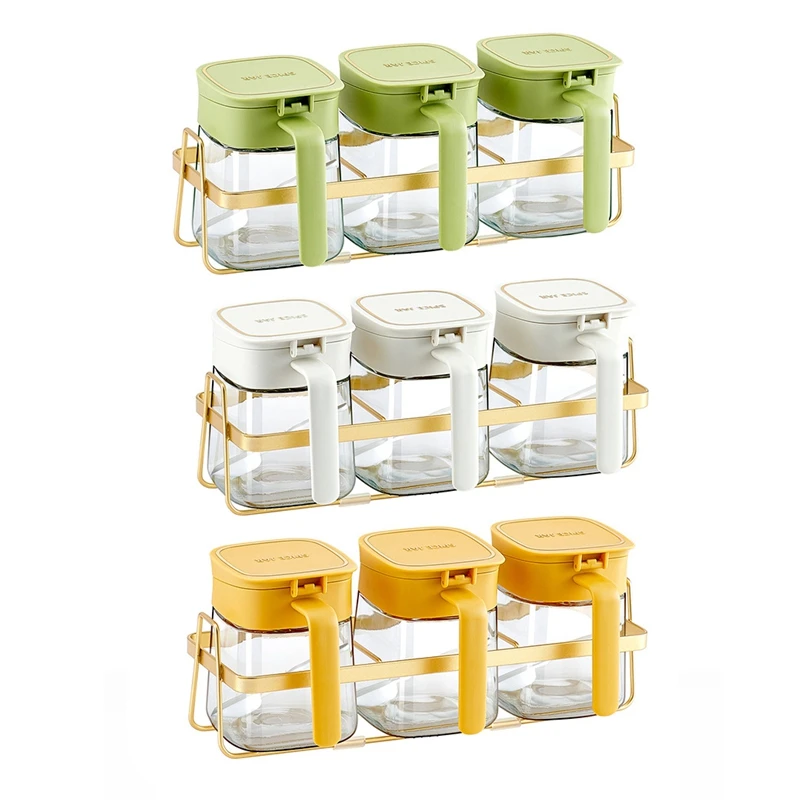

Condiment Jar Spice Container+Lids & Spoons,Clear Glass Condiment Canisters Pots Seasoning Box Salt Container Durable