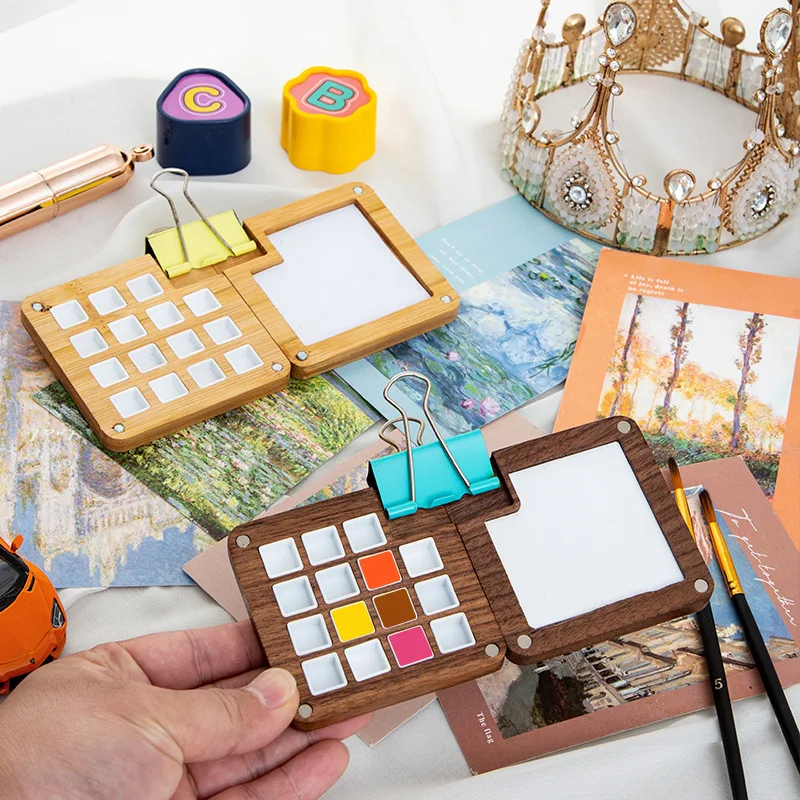 Compact Wooden Sketchbook Palette Box for Watercolor Painting (No Paint Included)