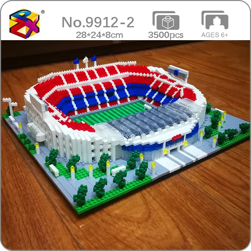Pzx 9912-2 World Architecture Football Camp Nou Stadium Campo Da Calcio Modello Sportivo Mini Diamond Blocks Mattoni Building Toy No Box