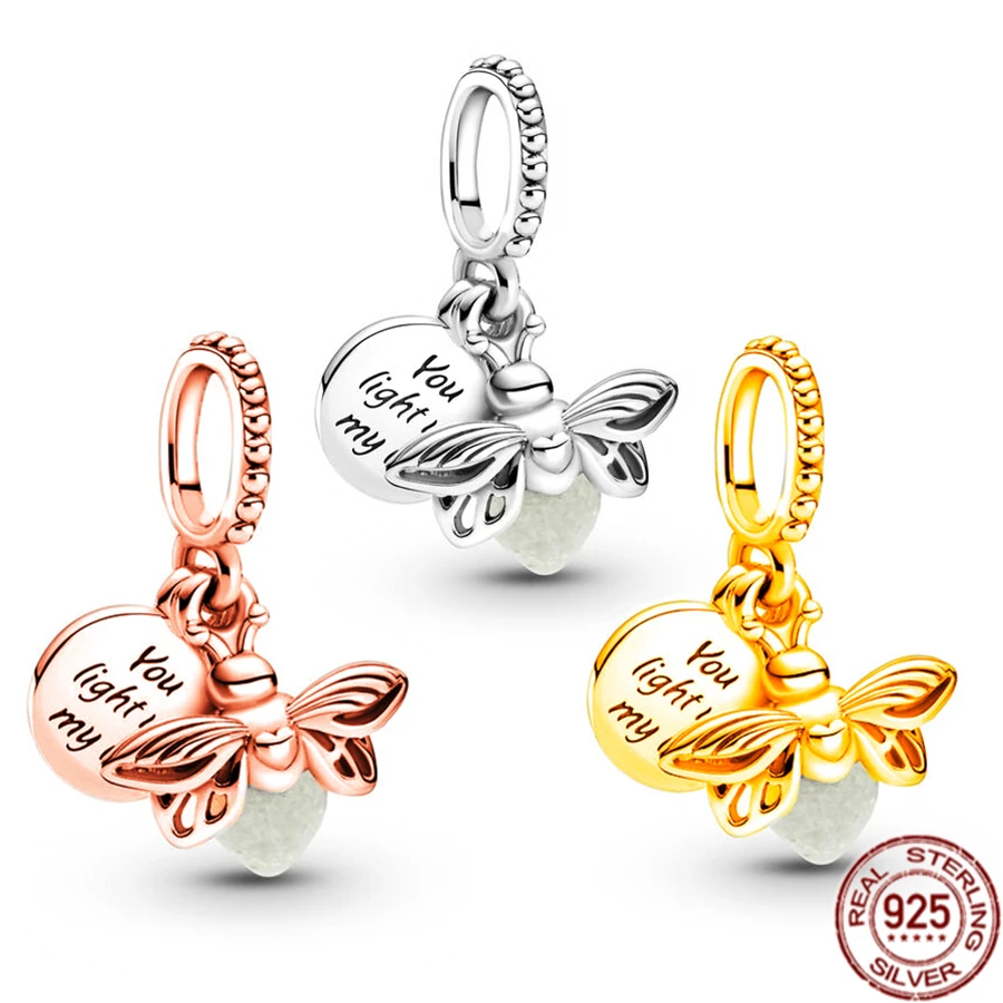 

925 Sterling Silver Glow-in-the-dark Firefly Pendant Dangle Charm Bead for Women Fit Original Pandora Bracelet DIY Jewelry Gift