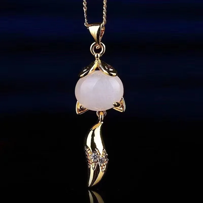 Natural Hotan Gold Silk Jade Small Fox pendant nine-tailed Fox jade pendant women's collarbone necklace