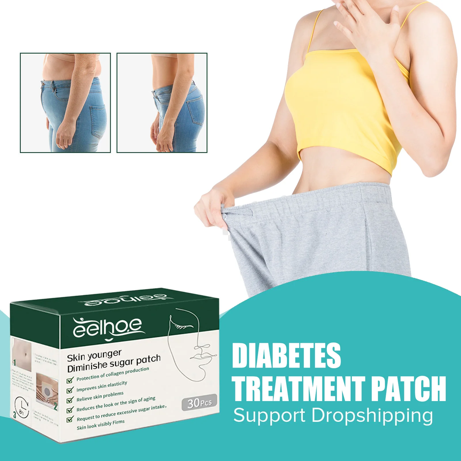 

Diabetic Patch Balance Blood Sugar Anti Cellulite Swelling Fat Burning Falt Belly Treatment Obesity Slimming Detox Sticker 30pcs