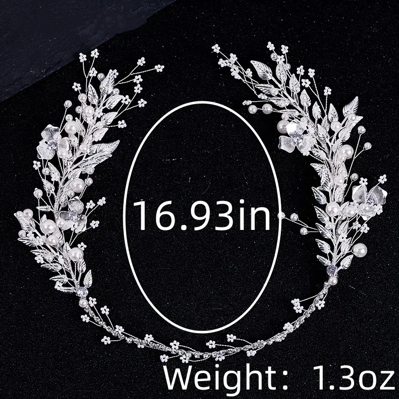 Silver Color Leaf Pearl Headband Tiara For Bridal Hair Accessories Wedding Hair Band Crystal Pearl Tiaras and Brides Headpieces