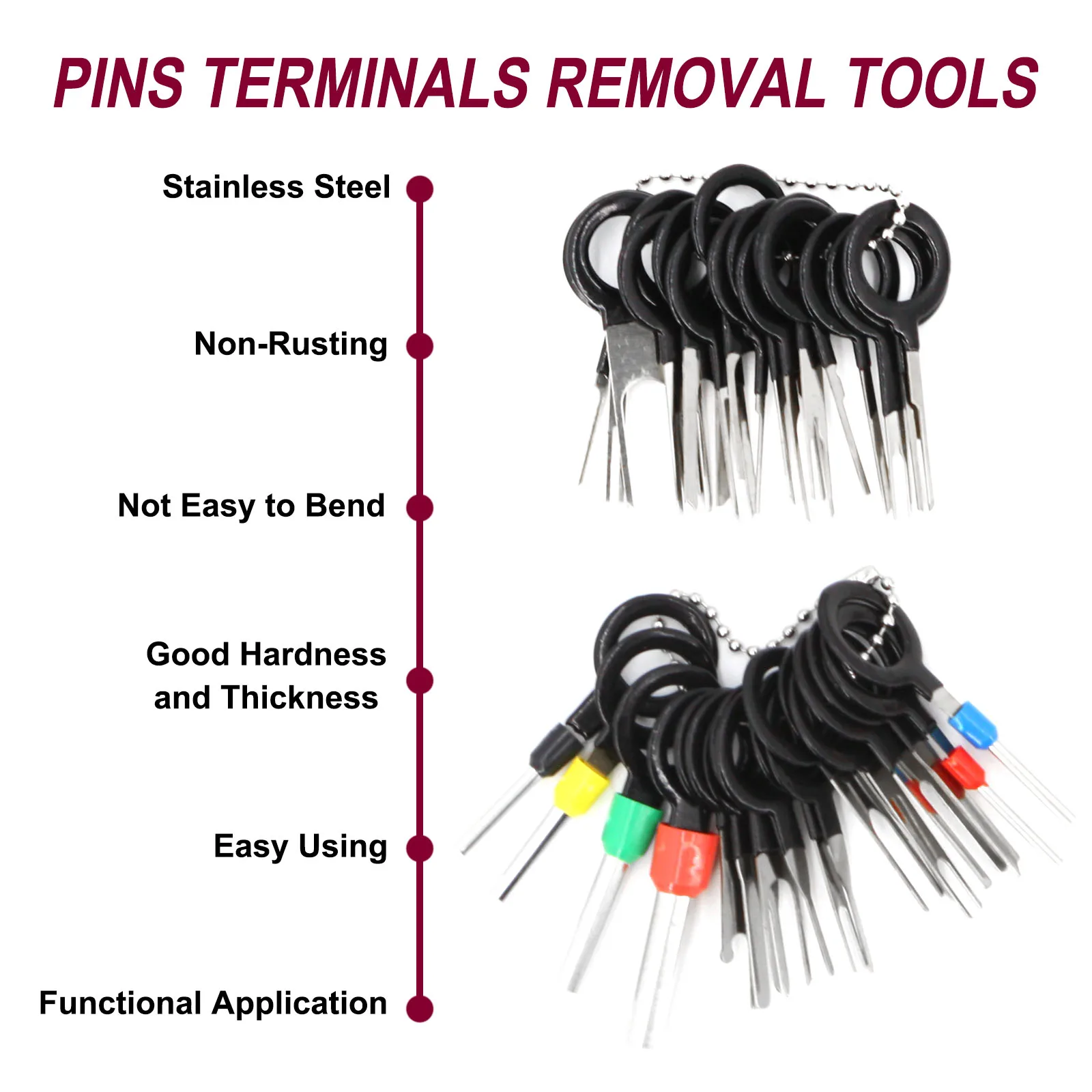 Depinning Tool 30 4P Terminal Pin Tool Kit - Connector Depinning Set For Cars, Motorcycles & Electronics (Stainless Steel) Key Extractor Kit