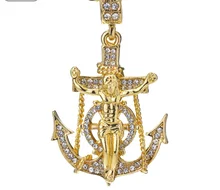 

ANGLANG Men's Hip Hop Gold Silver Colour Cubic Zirconia Anchor Jesus Cross Pendant Necklace Party Jewelry