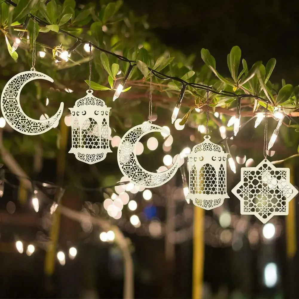 

3Pcs Ramadan Pendant Moon Ropes Eid Mubarak Wooden Craft Hanging Pendant for Home Ramadan Decoration Muslim Party Supplies