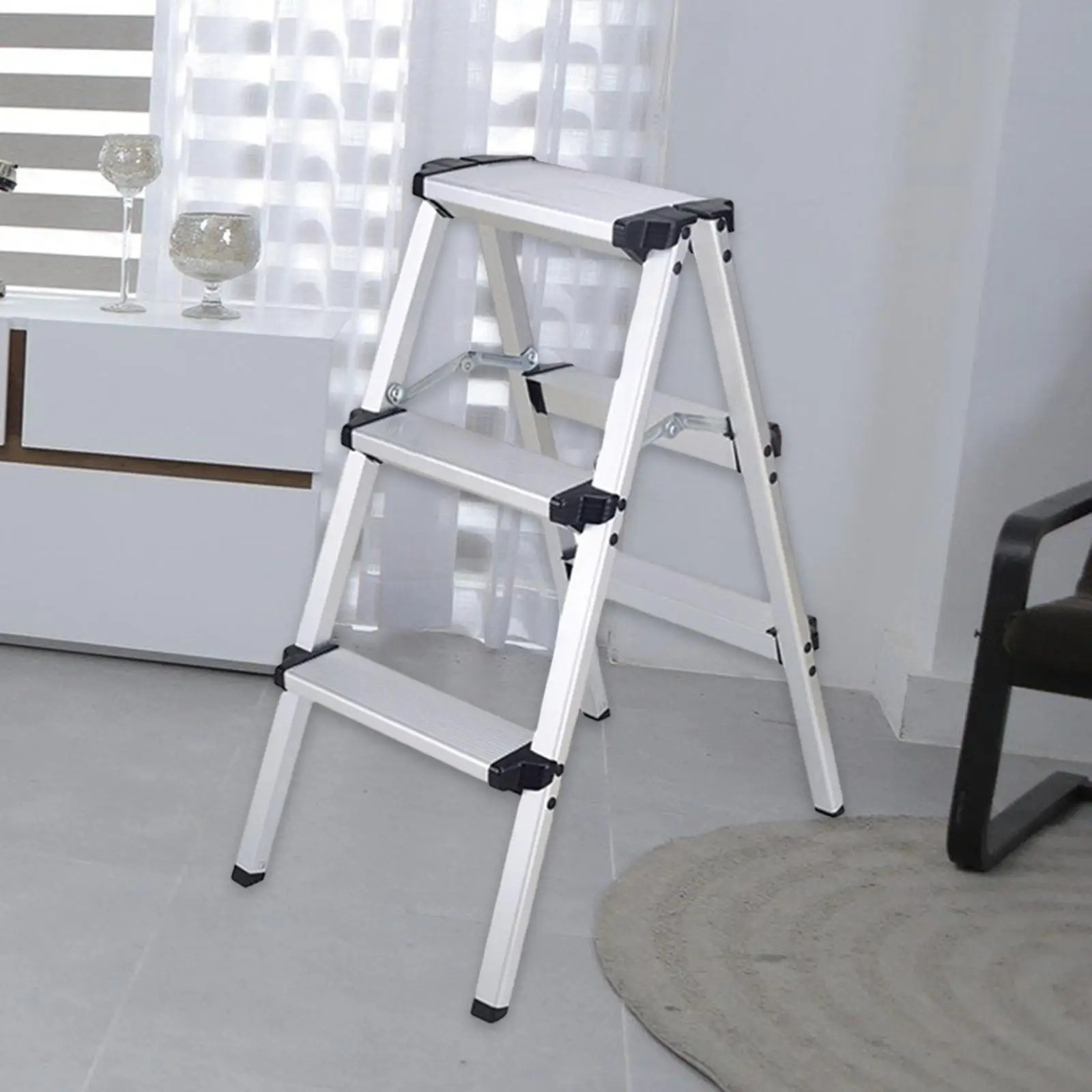 3 Step Stool Herringbone Ladders Foldable Aluminum Alloy Ladder Sturdy Step Rack Working Stools Garage Home Outdoor Work