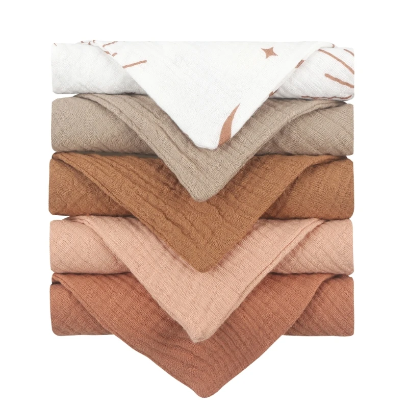 

Infant Wash Cloth Square Cotton Face Towel Baby Muslin-Handkerchief Feeding Bibs Skin Friendly Nursing Burp Cloths 5PCS