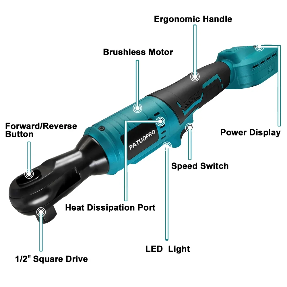 PATUOPRO 300N.m Brushless Electric Ratchet Wrench 1/2 Inch Cordless Driver Removal Screw Nut Power Tools For Makita 18V Battery 3