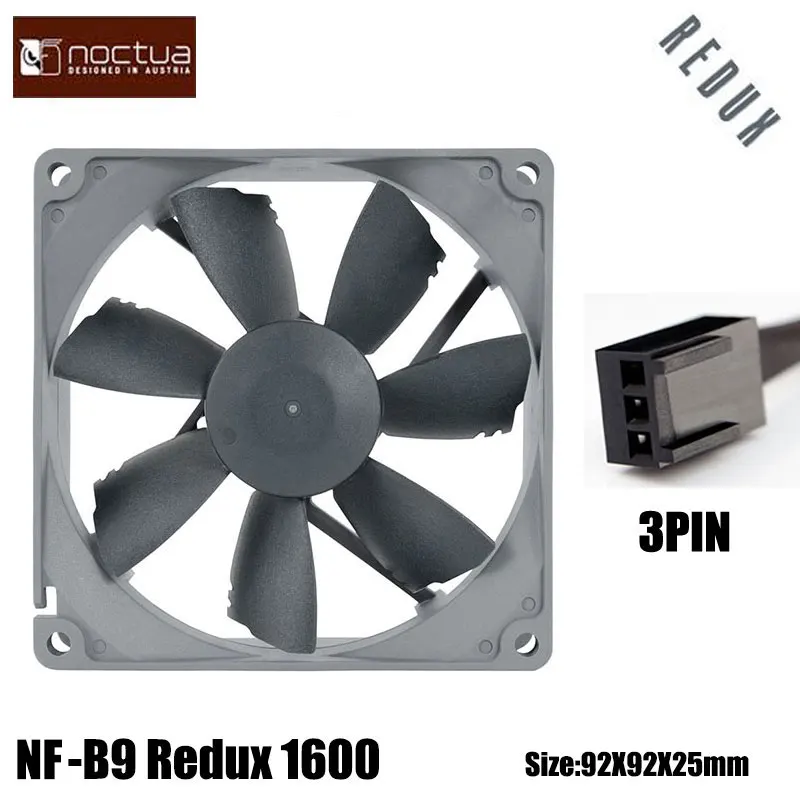 Noctua NF-B9 Redux-1600 92mmx92mmx25mm Case Fan 1600RPM CPU Fan 3Pin Fan SSO Bearing 6 Years Warranty