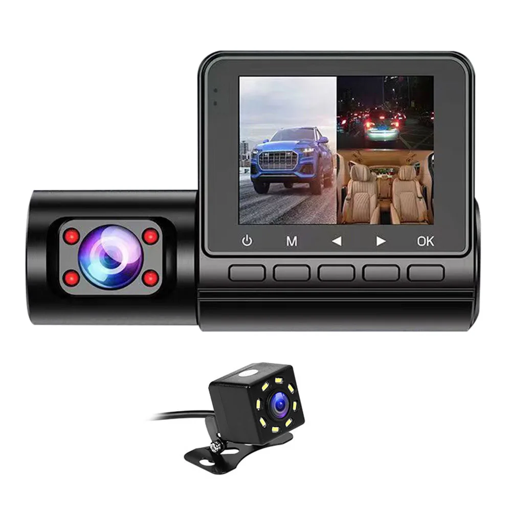 Car Dash Cam Front Rear Camera 3 Lens 2.4 Inch IPS Screen Dashcam