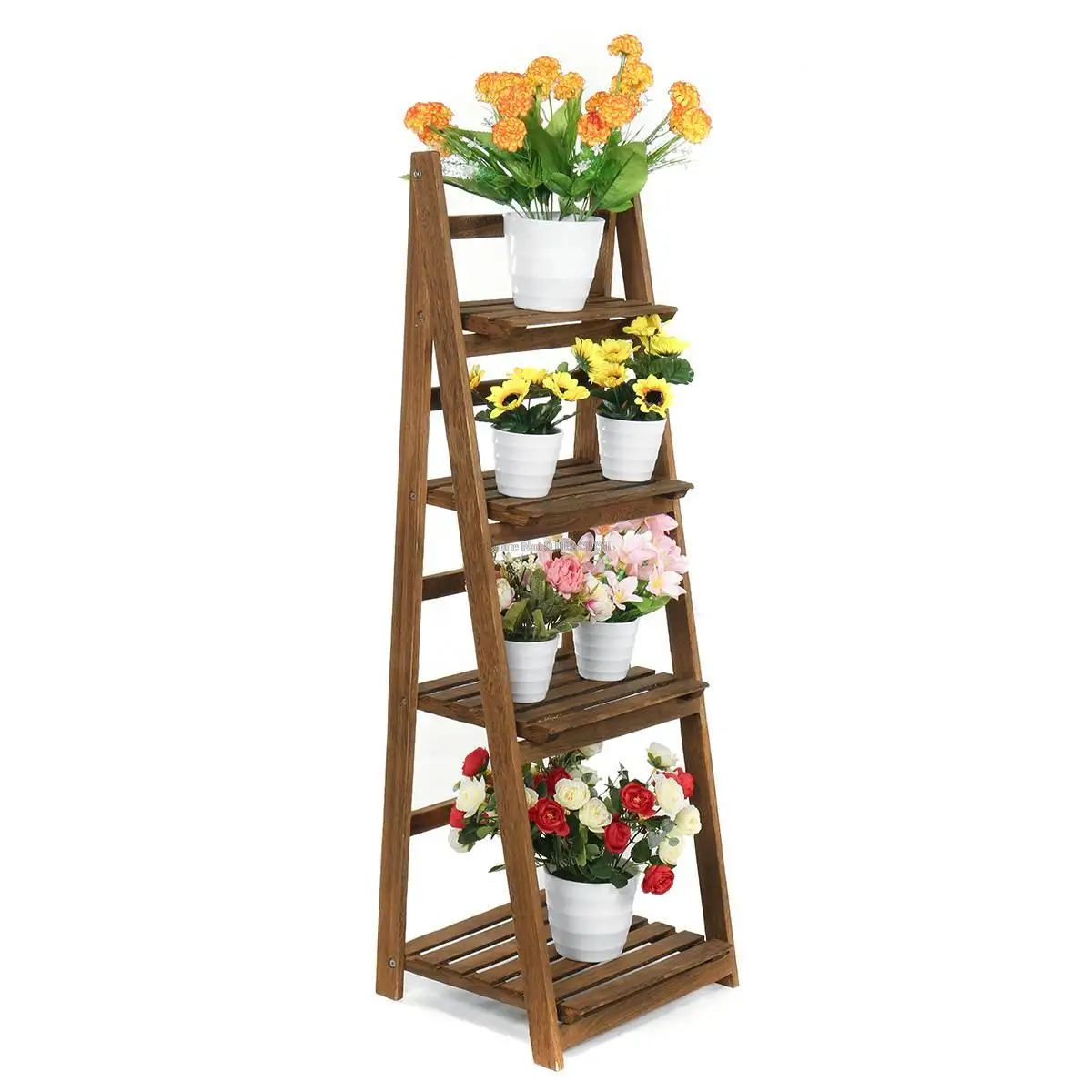 

4 Tiers Folding Plants Stand Garden Wooden Flower Plant Rack Display Pots Holder Storage Shelf For Balcony Living Room Decor