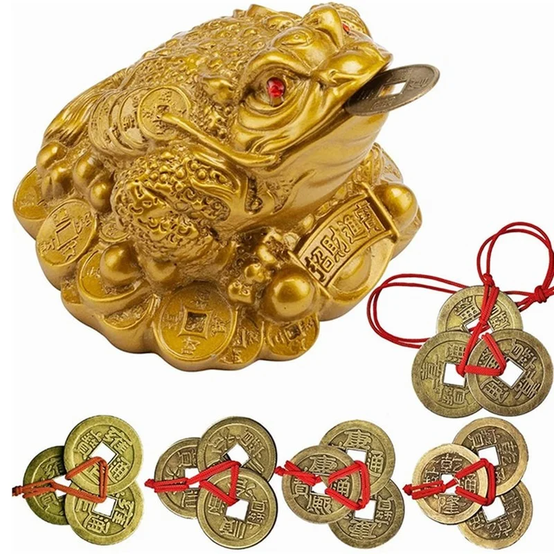 FengShui Toad Money Lucky Consecration and Lucky Money Toad Frog Golden Ornaments Home Office Decoration Gifts