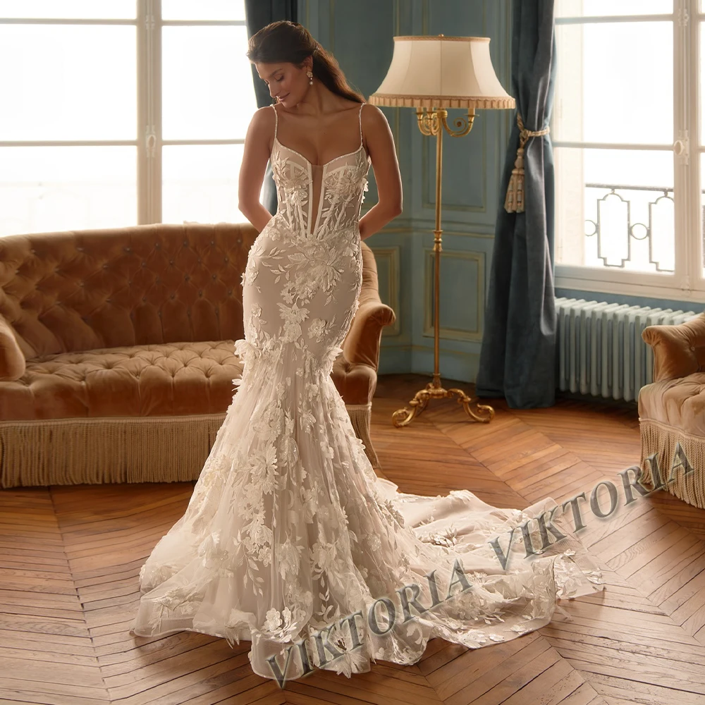 VIKTORIA Modern Mermaid Wedding Dresses For Woman Bridal Beaded Spaghetti  Straps 3D Flowers Vestidos De Novia Boda Customized - AliExpress 320