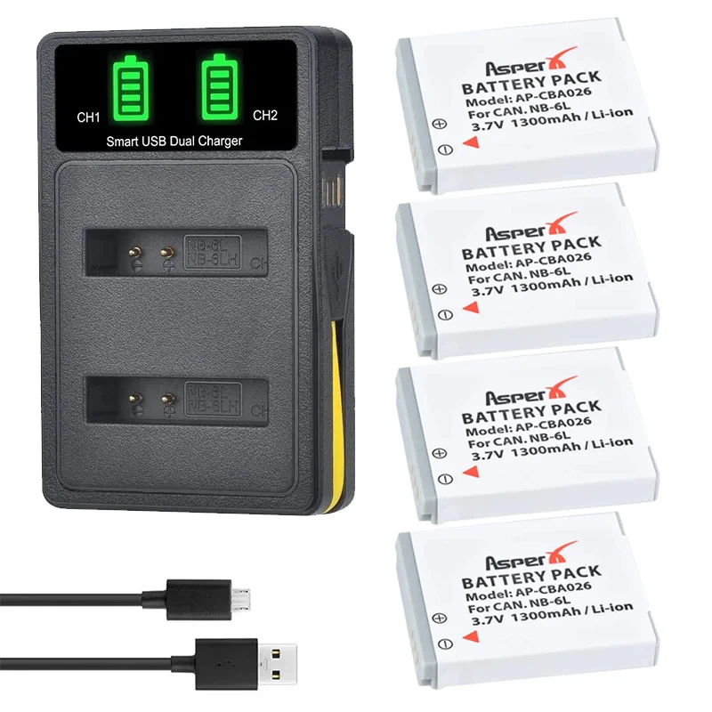 Nb-6Lh Nb-6L Batteria + Caricatore Doppio Usb Per Canon Powershot Sx540/Sx530/Sx520/Sx500 Hs, Sx170 Is,Sx710/Sx610/Sx600 Hs,S120,D30