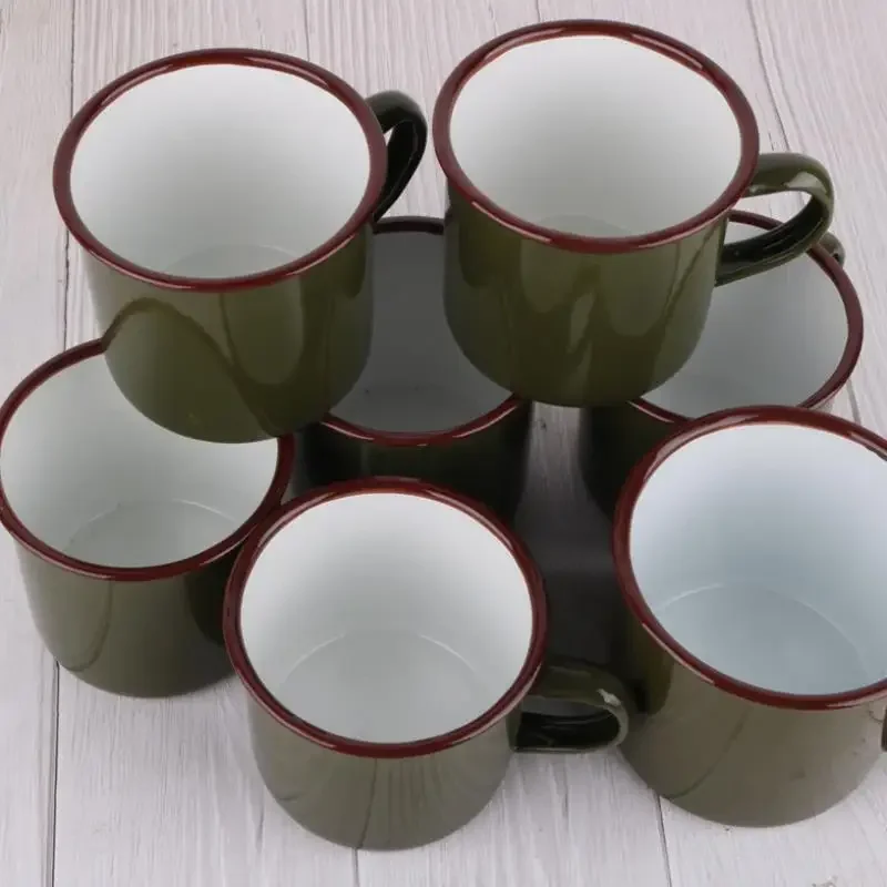 370ml Retro Unbreakable Cookable Heatable Enamel Cup Army Olive Coffee Tea Mug For Kitchen Outdoor Camping Travel Cup Home Decor