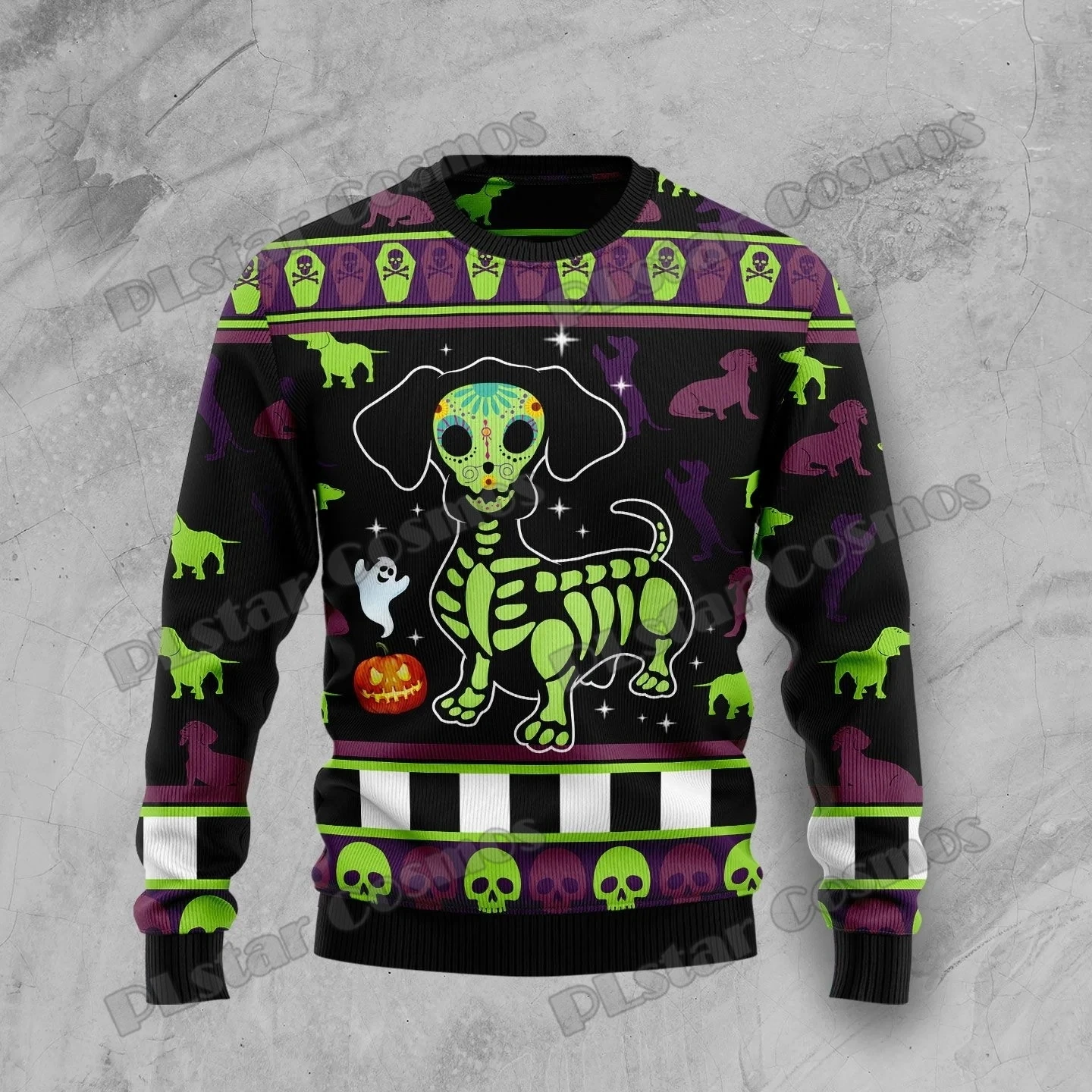 PLstar Cosmos Cat Ready For Halloween 3D Printed Men's Ugly Christmas Sweater Winter Unisex Casual Knit Pullover Sweater ZZM25