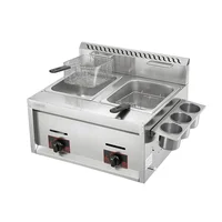 Stainless Steel French Fries Machine 2 Tanks 2 Baskets Commercial Potato Chip Fryer Gas Deep Fryer 2