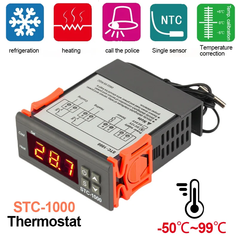 

STC-1000 Digital Temperature Controller Thermostat Thermoregulator Incubator Relay Heating Cooling Thermostat with NTC Sensor