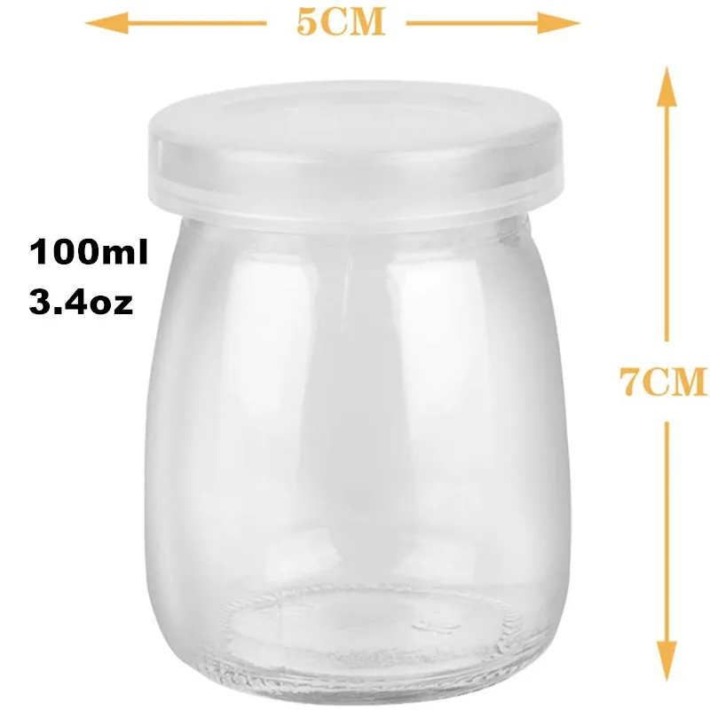 Spice Container Glass Honey Jars 100ml 10Pcs Mini Yogurt Jars Glass Pudding Cups with PE Lids Containers for Milk Jellies Honey Spices Mousse
