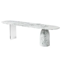Table à manger ovale sur mesure en marbre naturel, plateau incurvé et épuré, multi-usages, pour salon ou bureau d'appoint en pierre 5