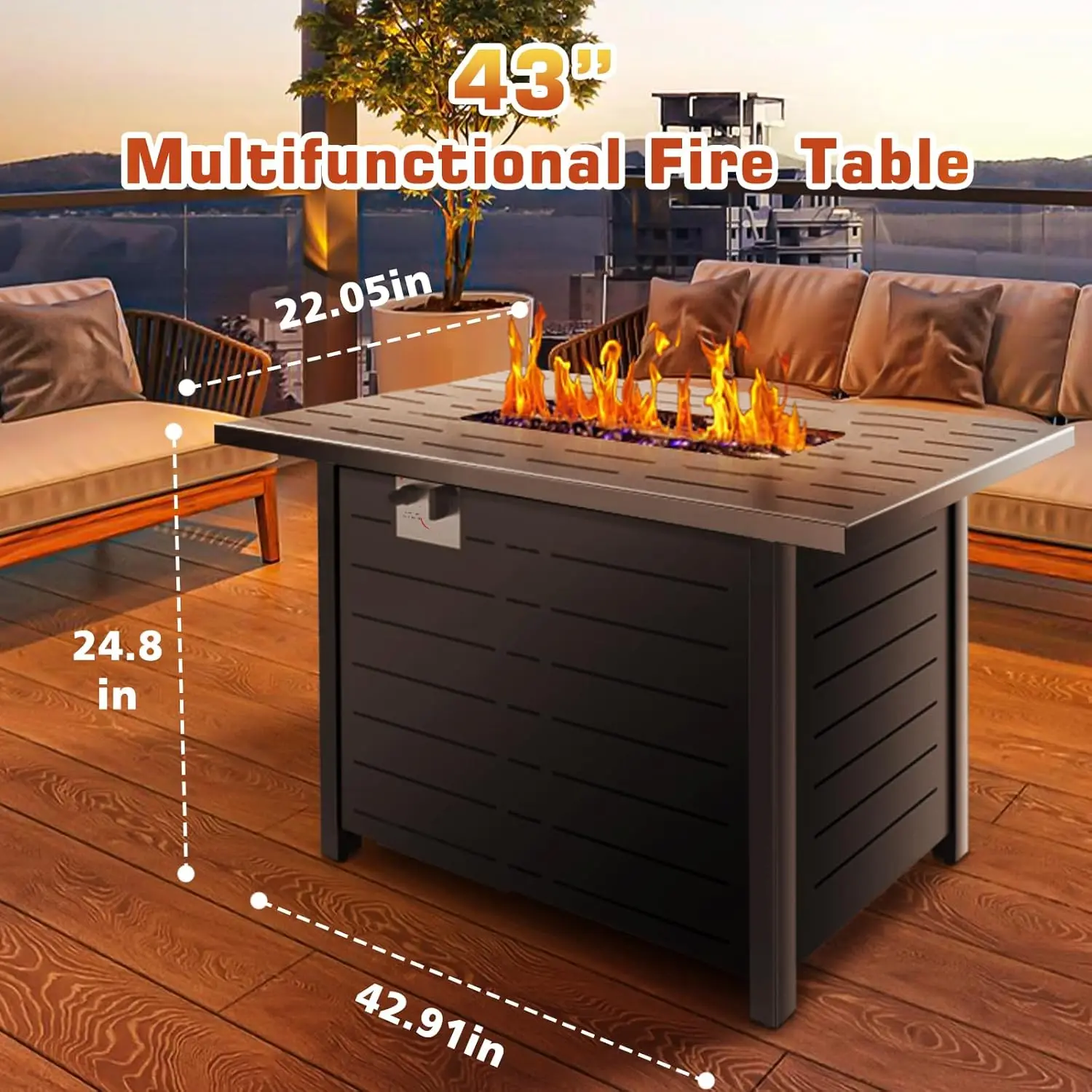 Outside Garden Backyard Deck Patio Fire Pit Propane Gas FirePit Table 43" Outdoor Fire Pit Rectangular Tabletop with Lid 3