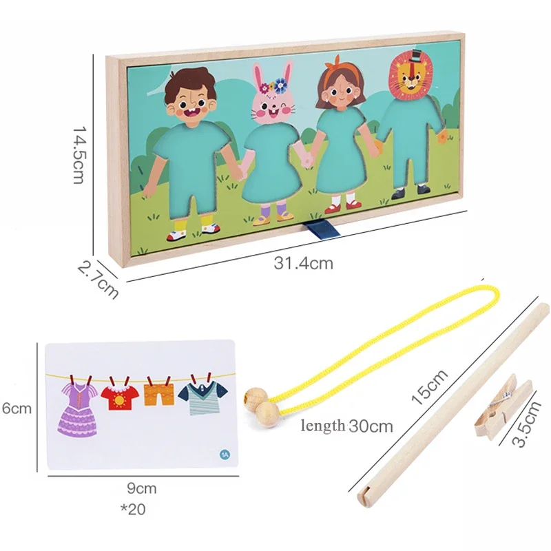 Drying Rack Clothes Dress-Up Jigsaw Puzzle Logical Thinking Matching Sorting Educational Game Kids Montessori Wooden Toys Girls 5