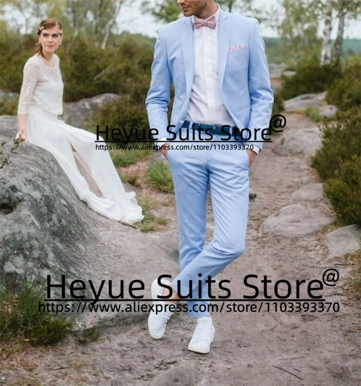 

Casual Sky Blue Slim Fit Fashion Suits For Men Custom Notched Lapel Groom Tuxedos2Pcs Sets Business Male Blazer trajes de hombre