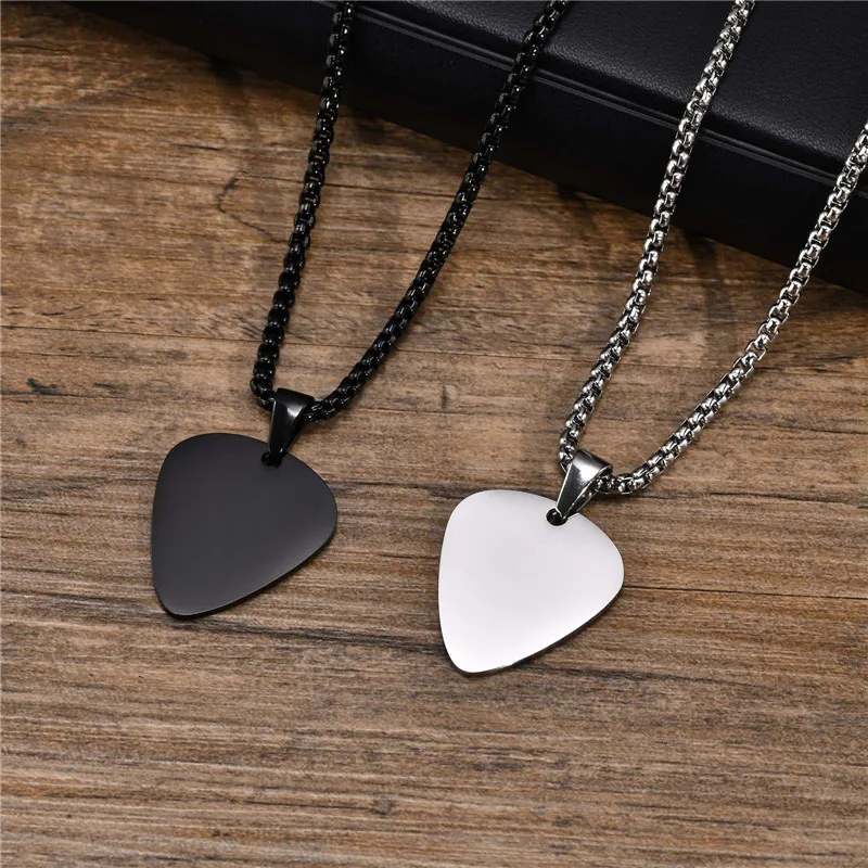 ZORCVENSNewUniqueGuitarPickNecklaceforMenBlackSilverColor
