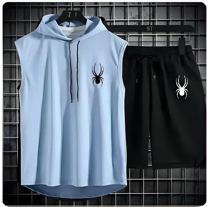 2025 New summer men's sleeveless set summer sports jersey set, men casual sports suit men's loose basketball suit summer tank to