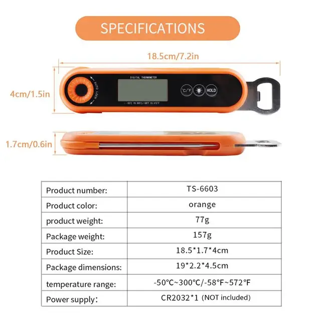 Digitális Húshőmérő Univerzális Vízálló Konyhai Hőmérő Mágneses Háttámlával És Összecsukható Multifunkcionális Húshőmérővel - Image 6